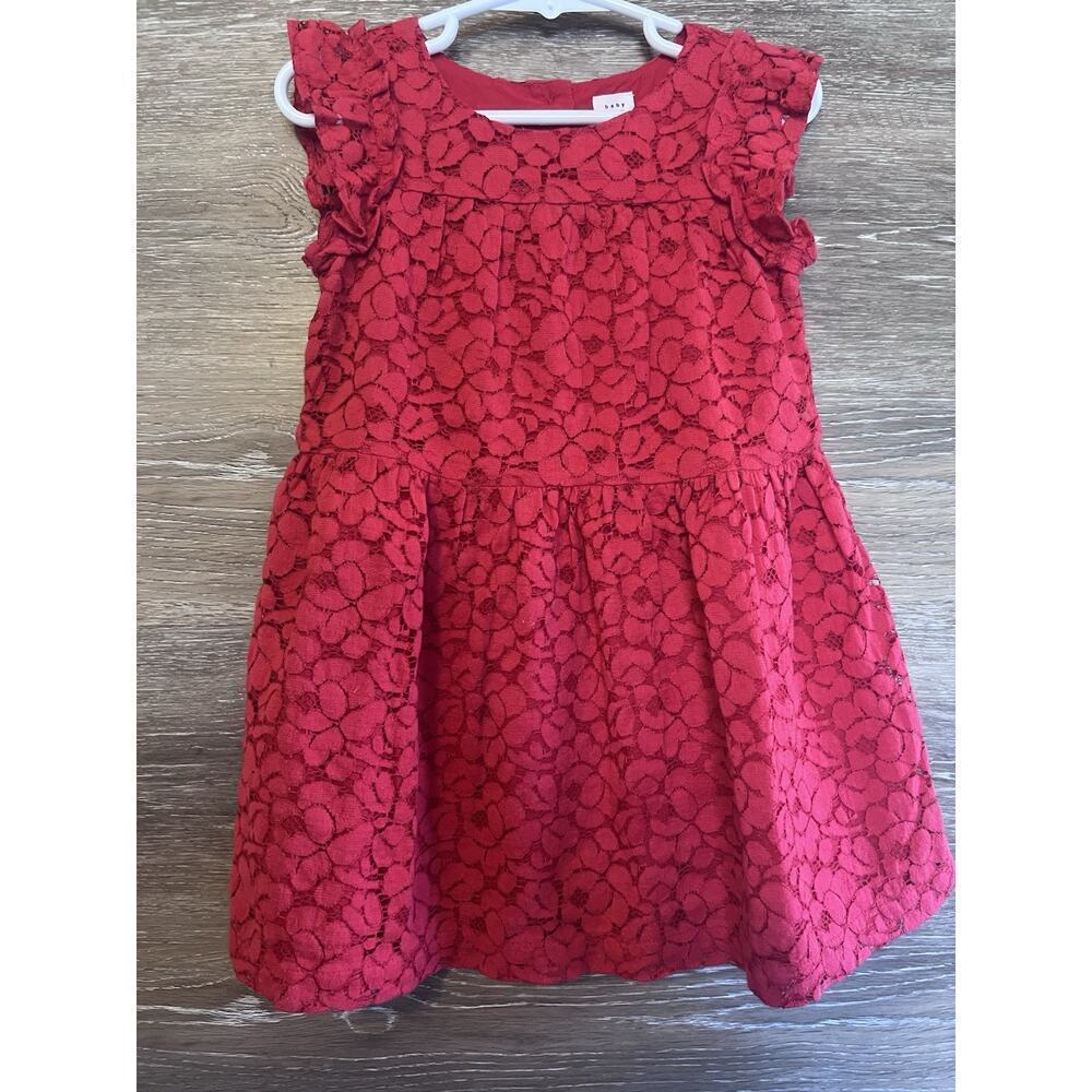 Baby Gap Girls Dress 3t Red Lace Short Sleeves Lined Toddler Party Spring